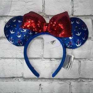 Disney Cruise Line Red Bow & Character Anchor Minnie Ears Headband NWT